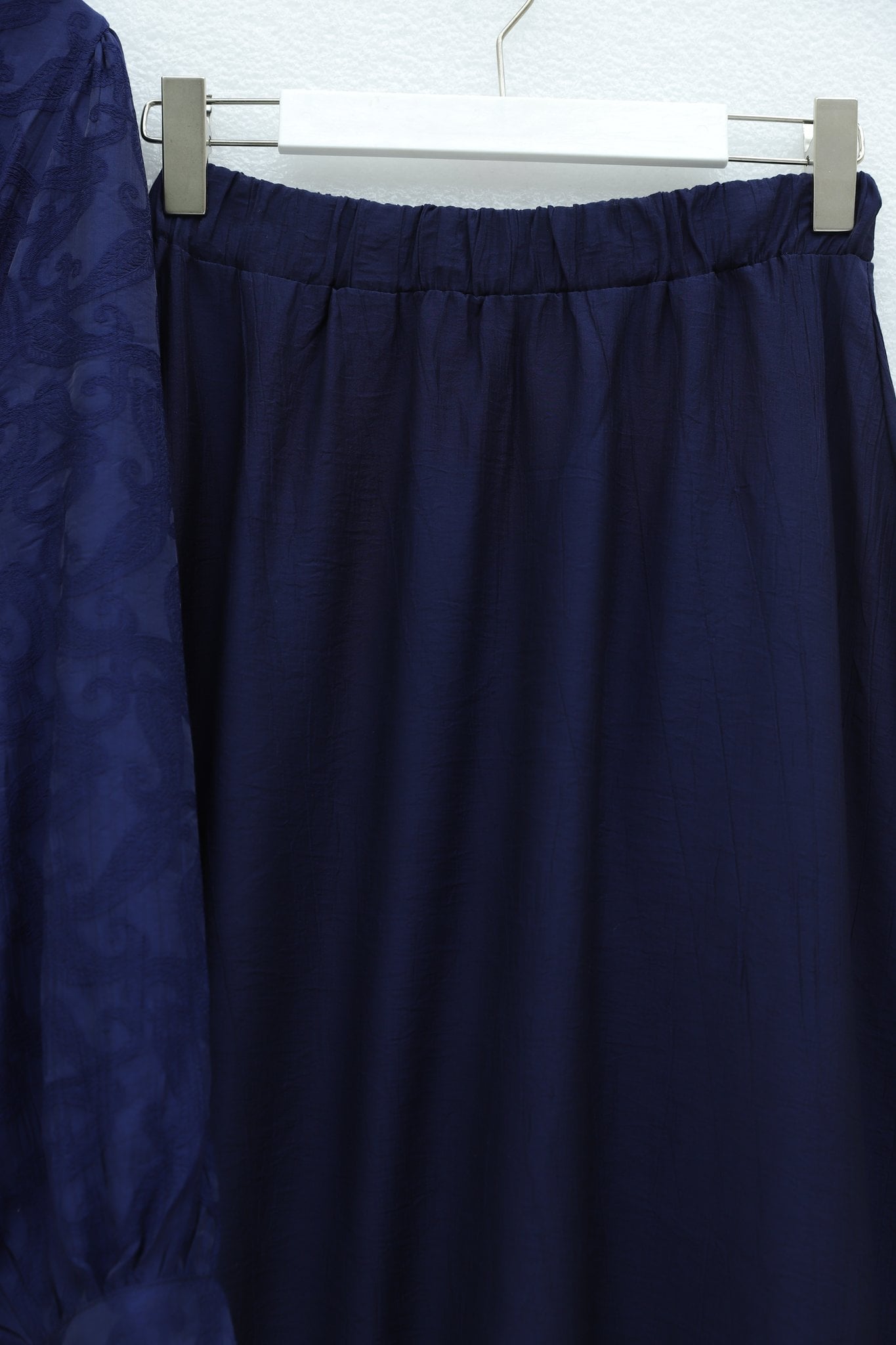 Stone Button Waist-Tie Jacquard Two-Piece Set with Skirt - Navy - Podyumplus - by Peralane - photo 6