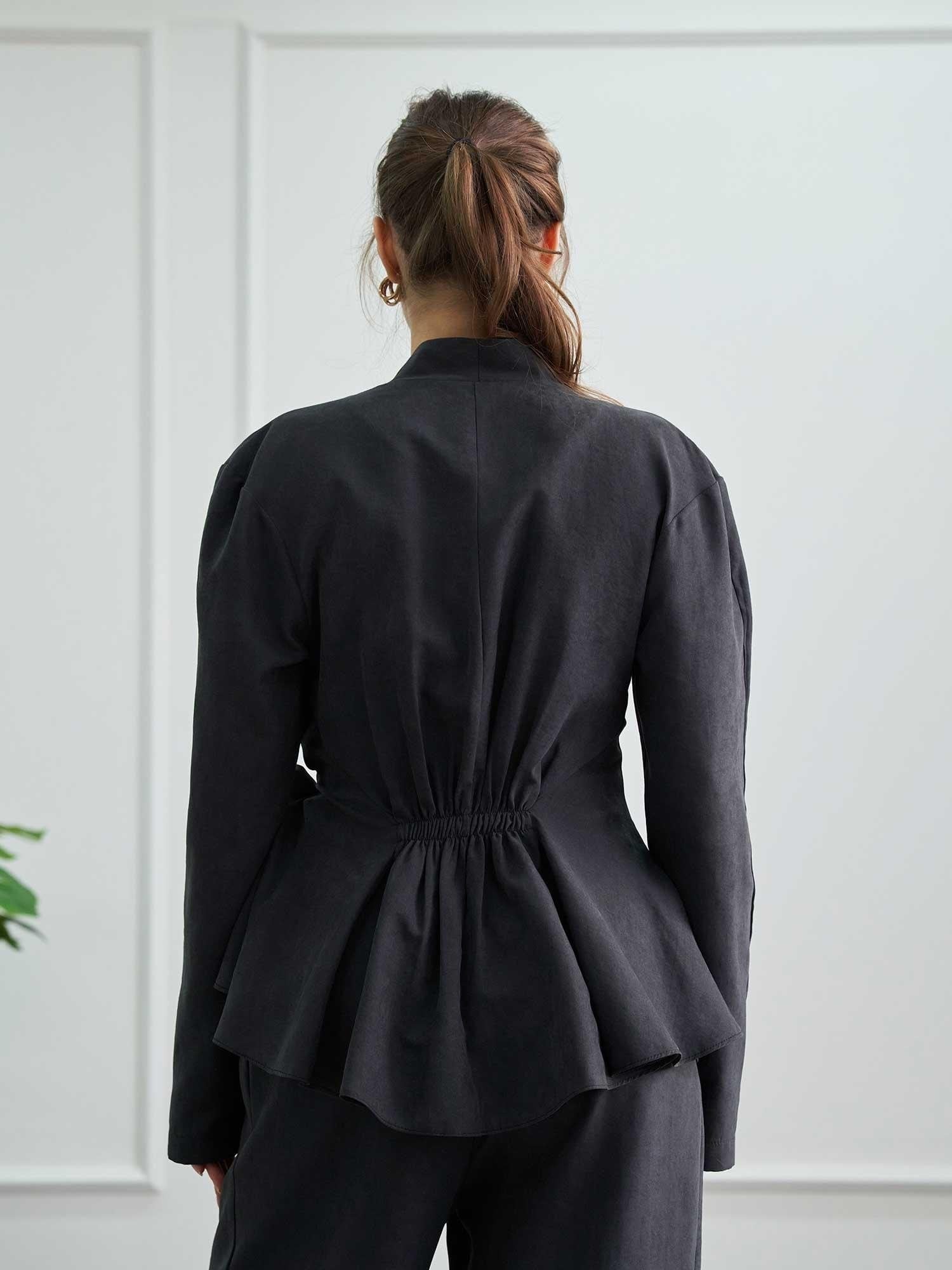 Peplum Wrap Belted Modal Suede Jacket - Lefon - by Peralane - photo 3