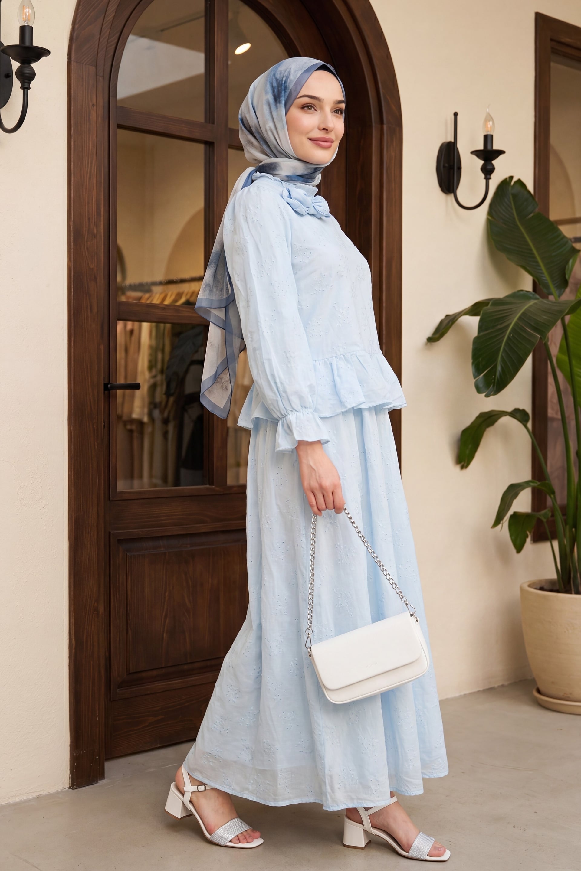 Rose Brooch Voile Two-Piece Set with Ruffled Skirt - Baby Blue - Podyumplus - by Peralane - photo 4