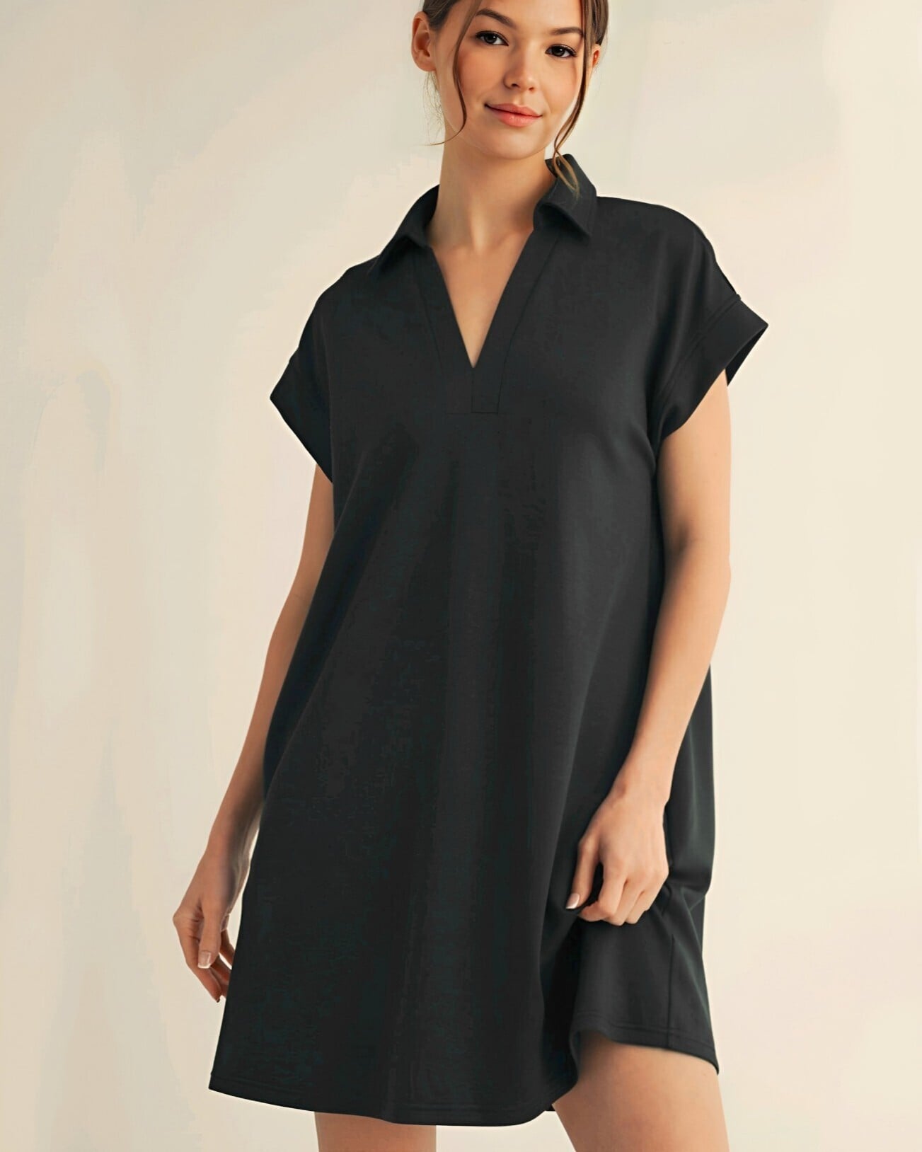 Lapel Collar Pocket Suprem Jersey Dress - Black - Podyumplus - by Peralane - photo 4