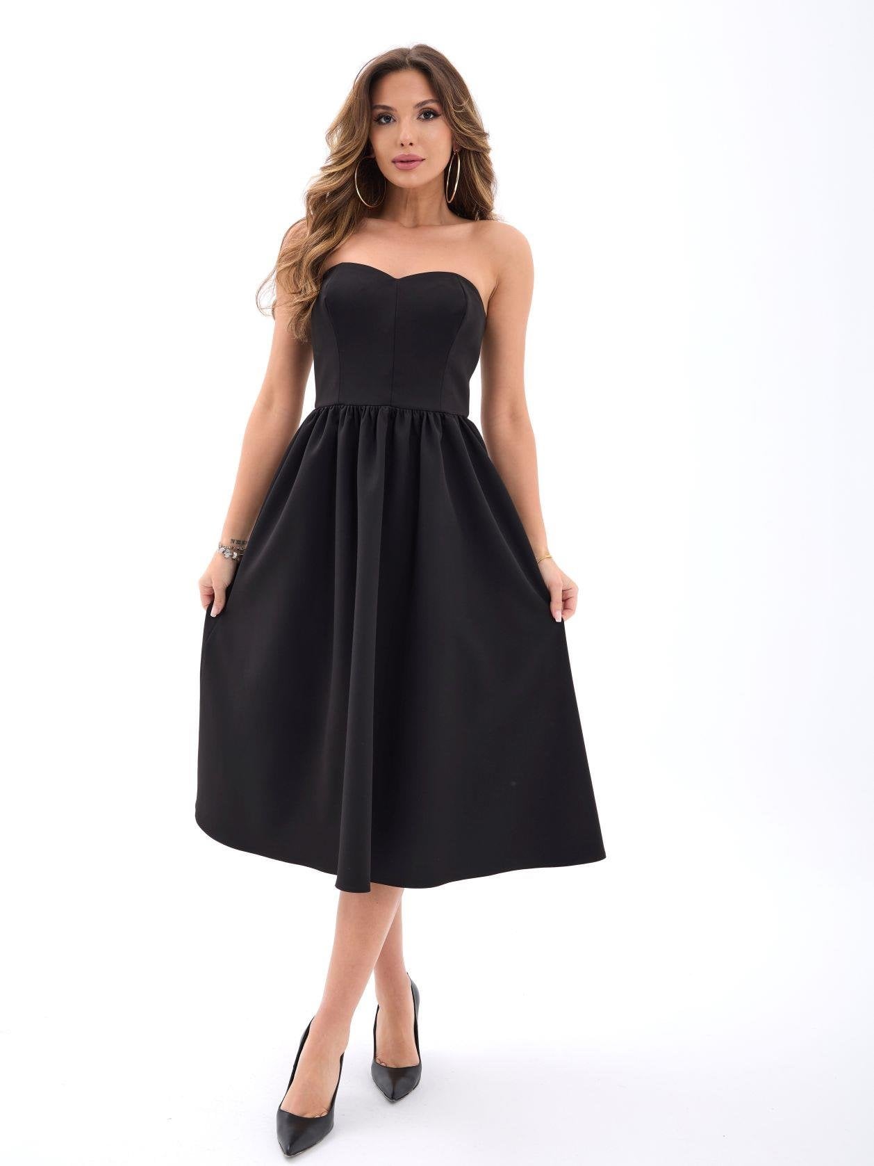 Black Strapless Sweetheart Midi Dress - Fame - by Peralane