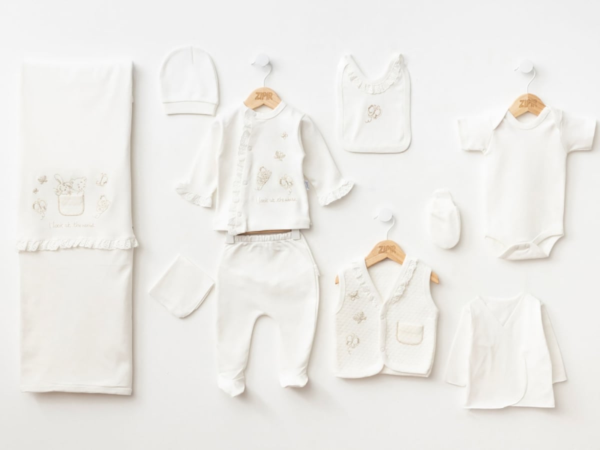 Butterfly Embroidered 10-Piece Baby Girl Hospital Exit Set - Zipir - by Peralane