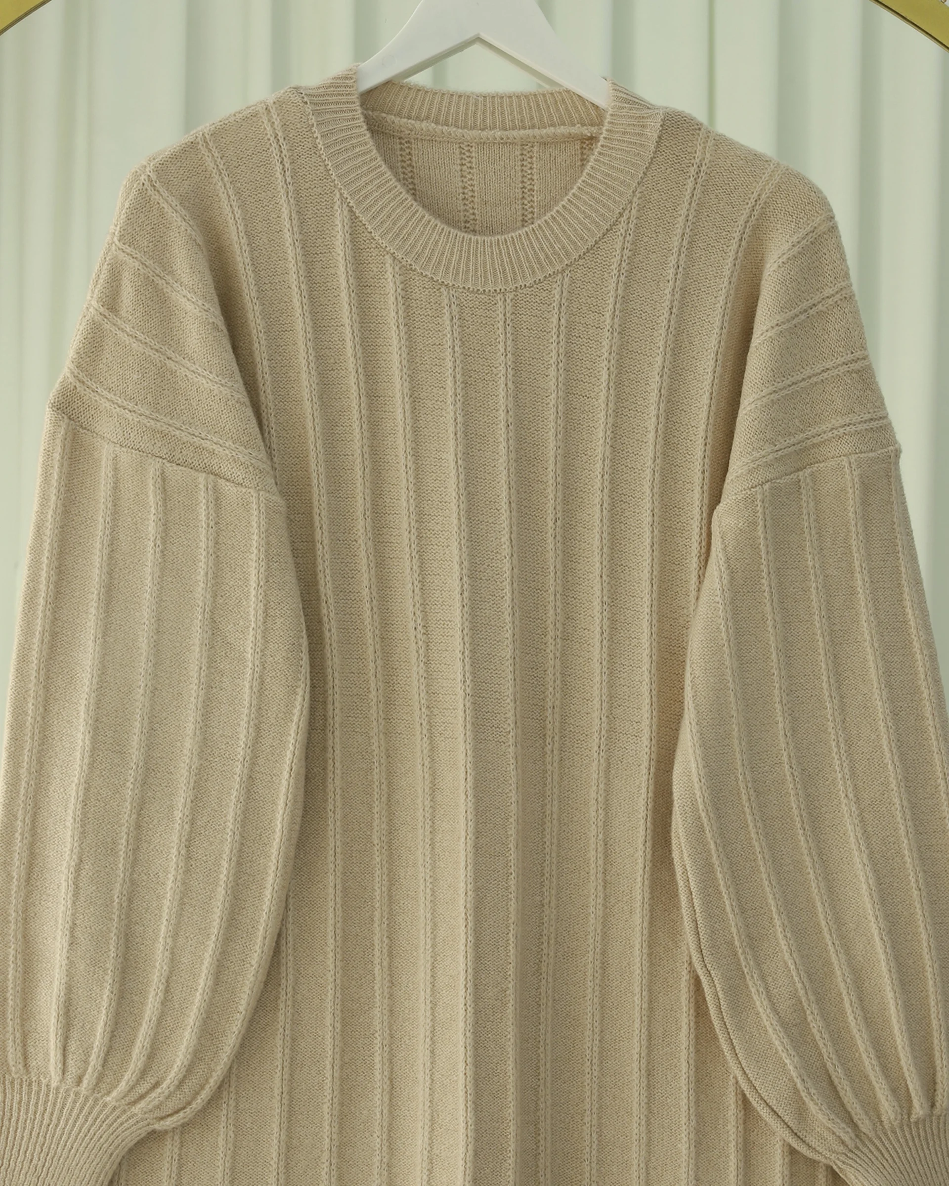 Ribbed Slit Soft Knit Tunic - Light Beige - Podyumplus - by Peralane - photo 4