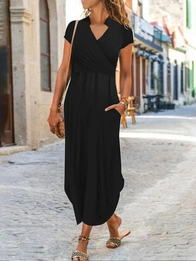 Women's Short-Sleeve V-Neck Viscose Wrap Dress - Janes - by Peralane
