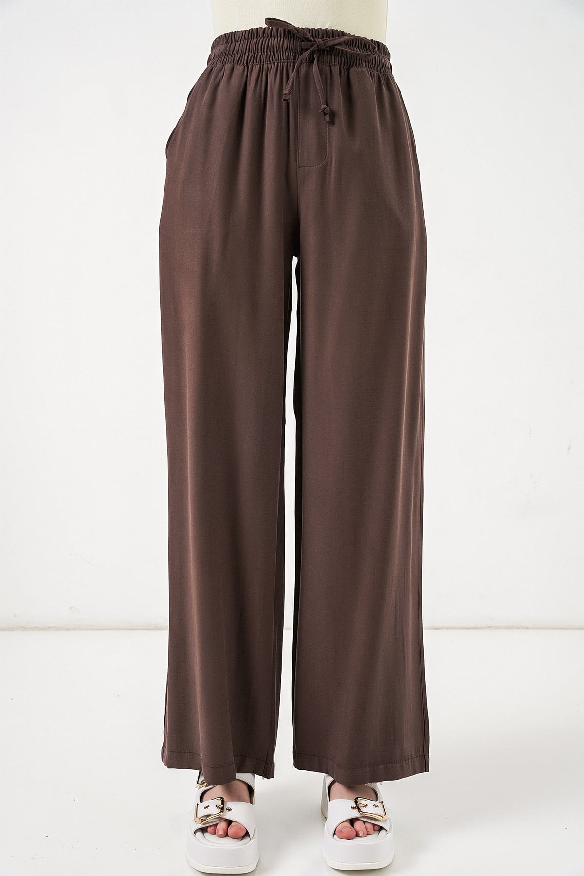 Women's High-Waist Wide-Leg Trousers 30097 - Light Brown - Bigdart - by Peralane
