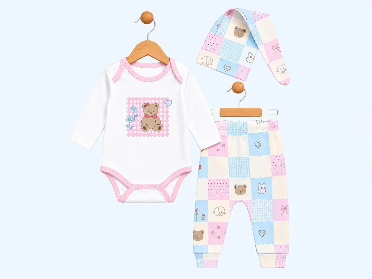 Girls' 3-Piece Baby Set with Bear Print - Supermini - by Peralane