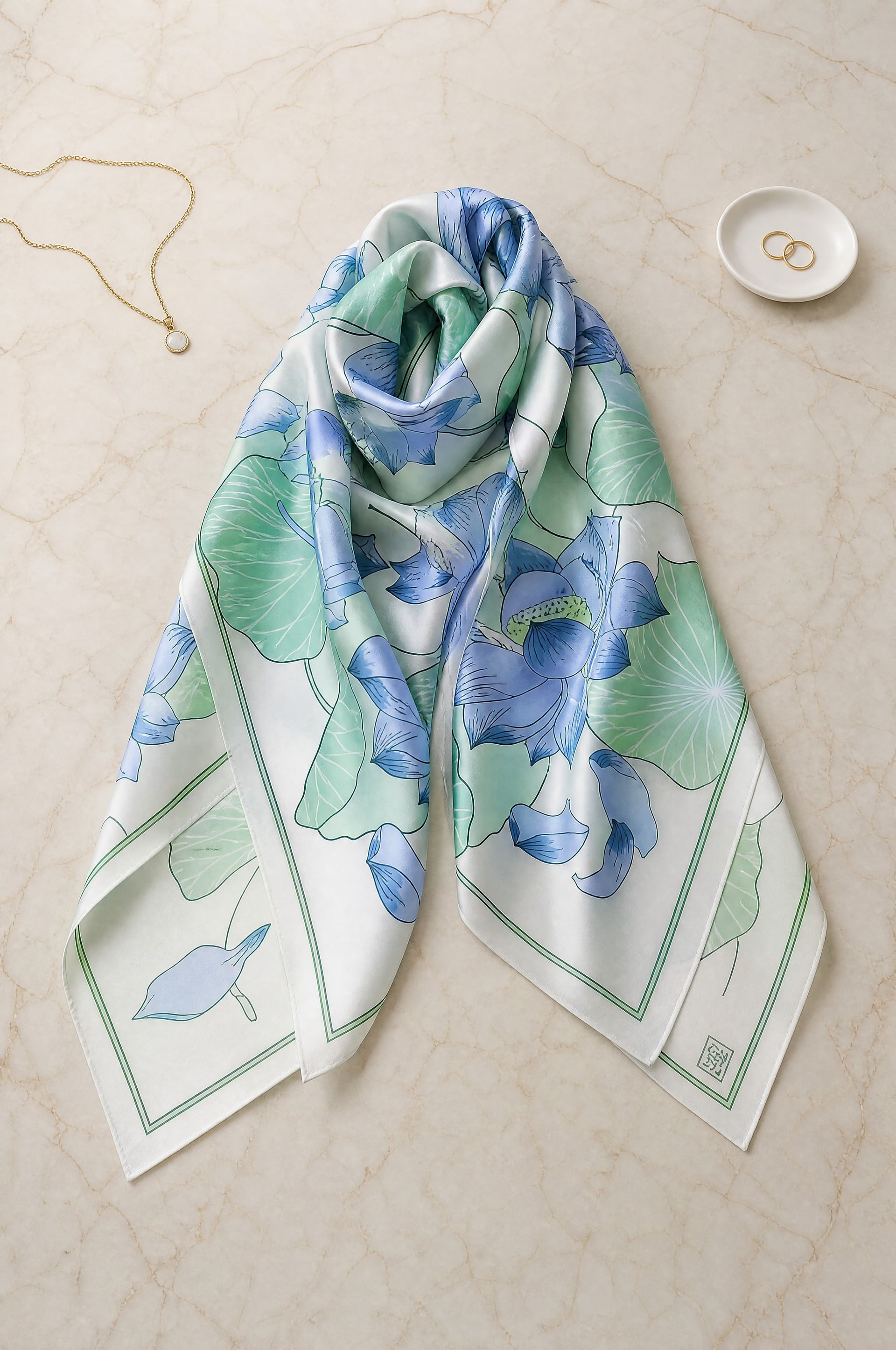 Lotus Flower Print Soft Scarf - Ecru - Podyumplus - by Peralane - photo 2