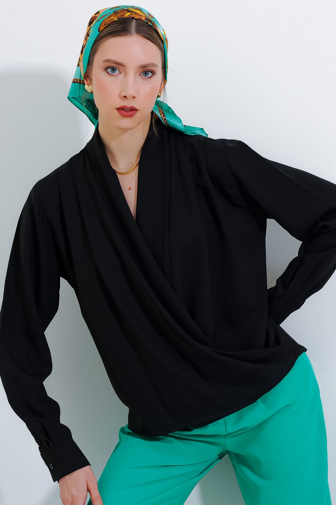 Women's Black Wrap Drape Blouse - Bigdart - by Peralane - photo 5
