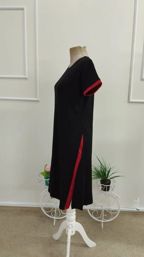 Women's Short-Sleeve Crew Neck Side Slit Modal Midi Dress with Striped Detail - Janes - by Peralane - photo 8