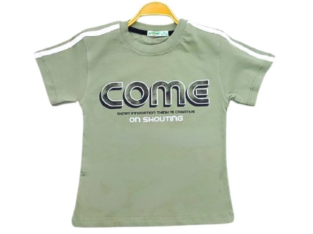 Boys' Green Graphic T-Shirt with Stripe Shoulders - Bittos Kids - by Peralane