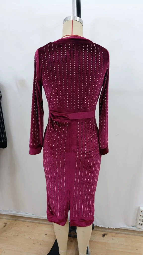 Women's Long Sleeve Velvet Midi Dress with Dots - Janes - by Peralane - photo 8