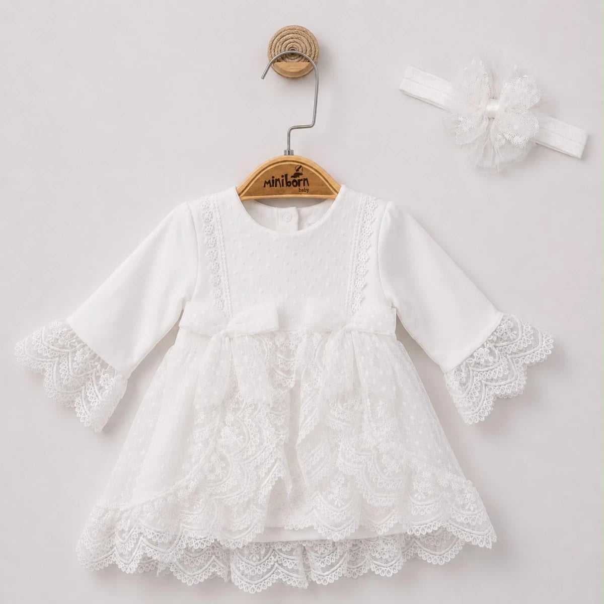 Baby Girl's White Lace Dress and Headband Set - Miniborn - by Peralane