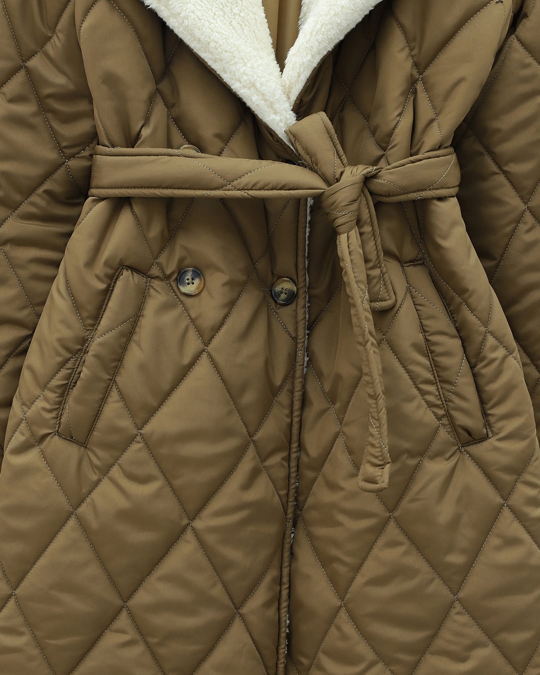 Quilted Coat with Faux Fur Collar and Lining - Tan - Podyumplus - by Peralane - photo 5