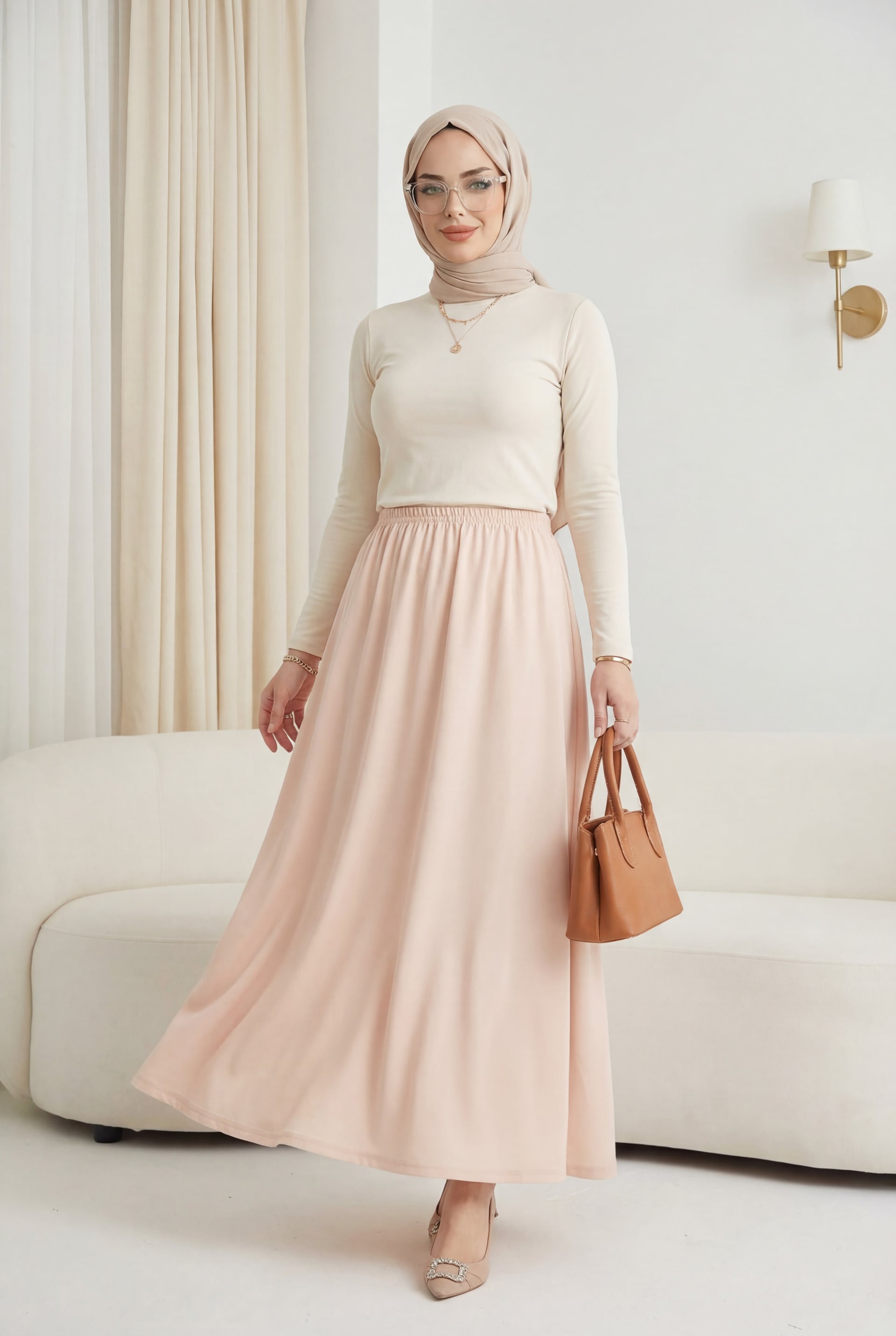 Mid-Length Petticoat Lining Skirt - Beige - Podyumplus - by Peralane - photo 2