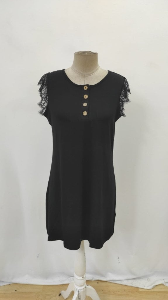 Women's Short Sleeve Lace Trim Button Front Viscose Dress - Janes - by Peralane - photo 6