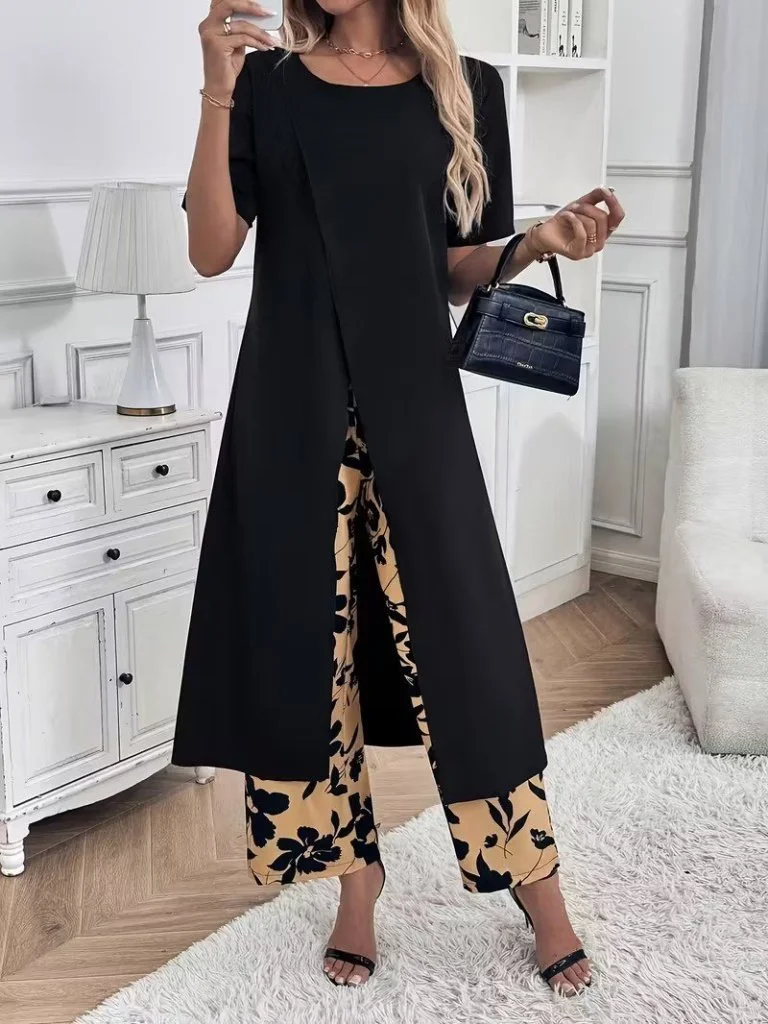 Women's Short Sleeve Viscose Tunic and Patterned Two-Thread Trousers Two-Piece Set - Janes - by Peralane - photo 4