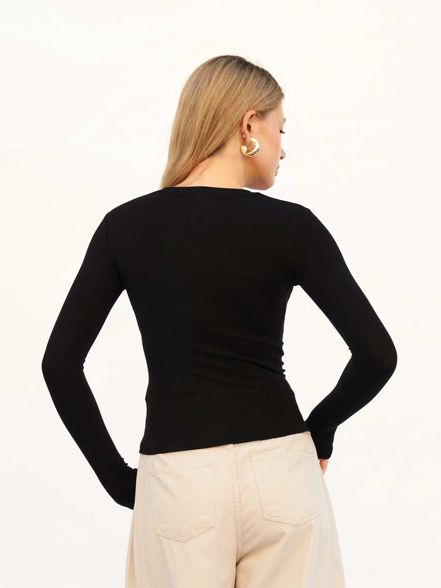 Black Long-Sleeve Crew Neck T-Shirt for Women - Lefon - by Peralane - photo 3