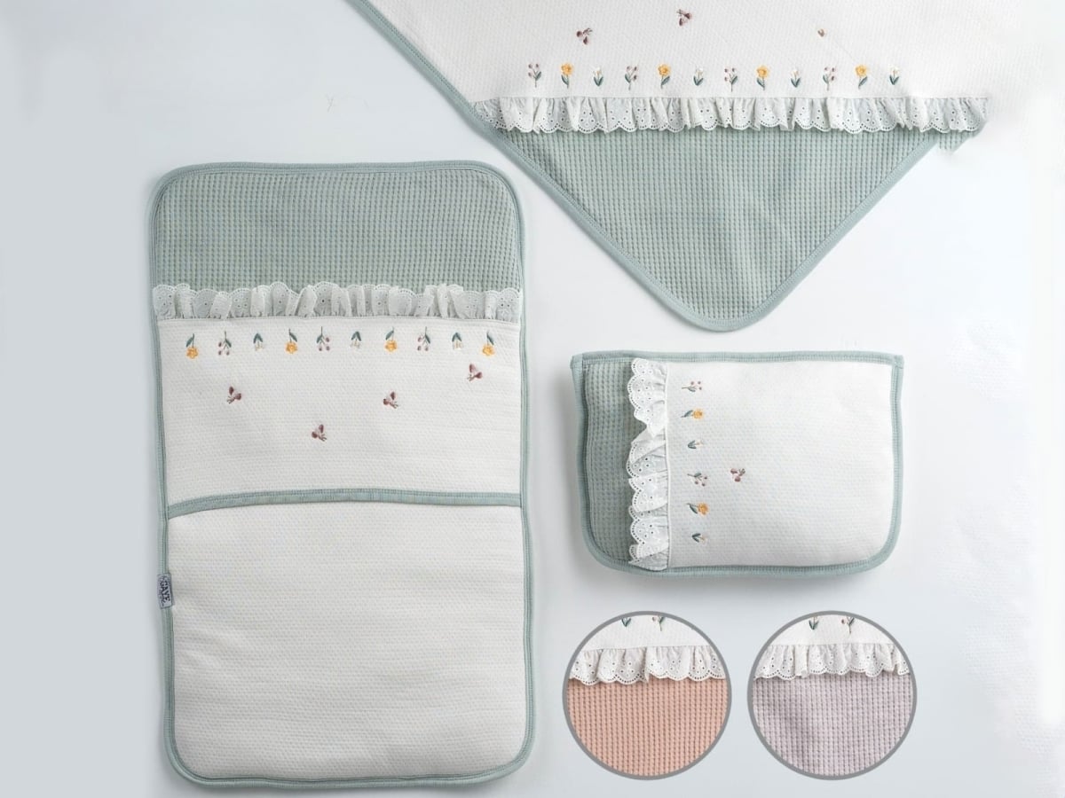 Girl's Embroidered Flower Baby Blanket, Mat and Pillow Set - Lilac - Gaye Bebe - by Peralane