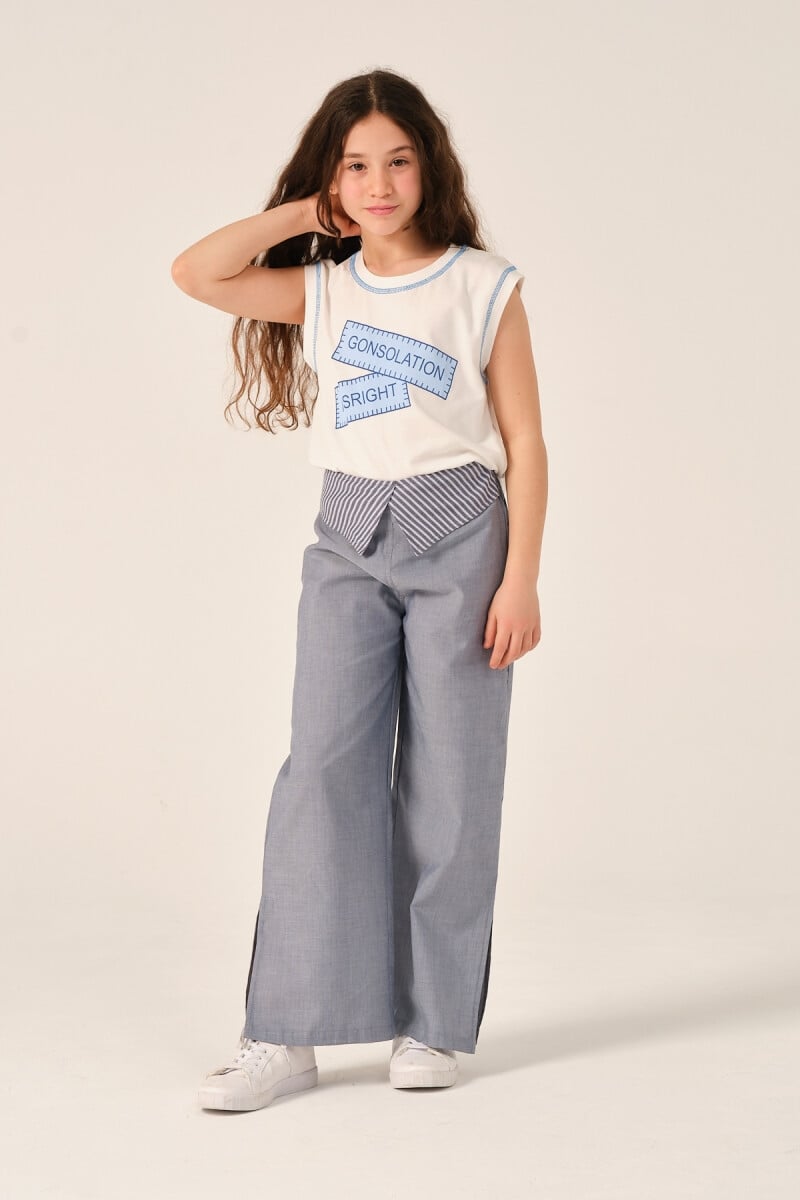 Girls' Sleeveless Printed T-Shirt and Trousers Set - 8-15Y - Jazziee - by Peralane