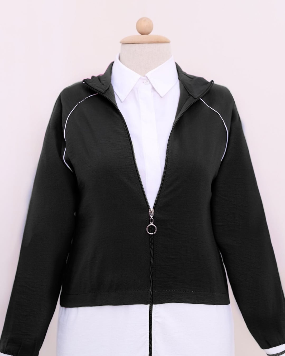 Hooded Zip-Front Tunic and Trousers Set - Black - Podyumplus - by Peralane - photo 3