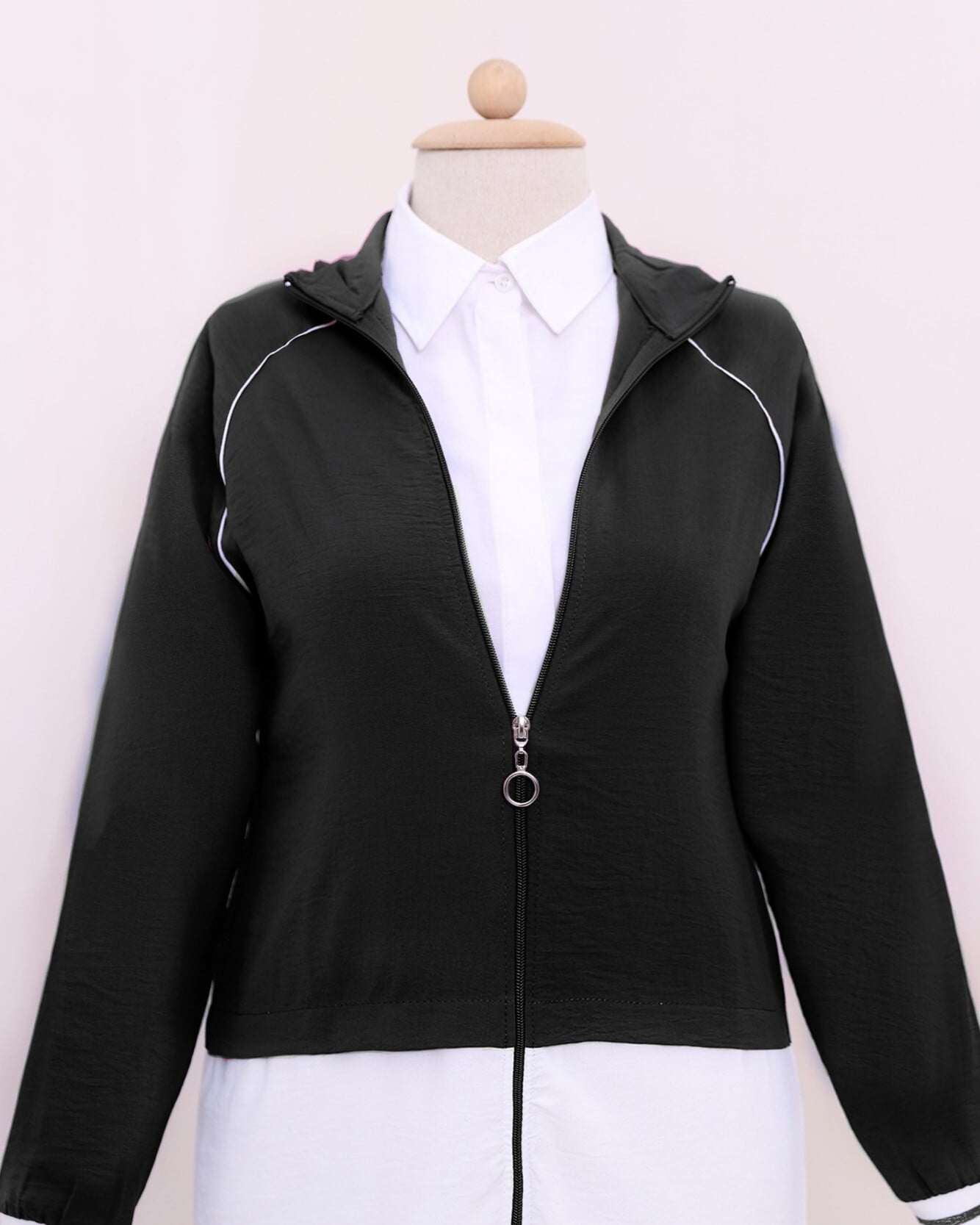 Hooded Zip-Front Tunic and Trousers Set - Black - Podyumplus - by Peralane - photo 3