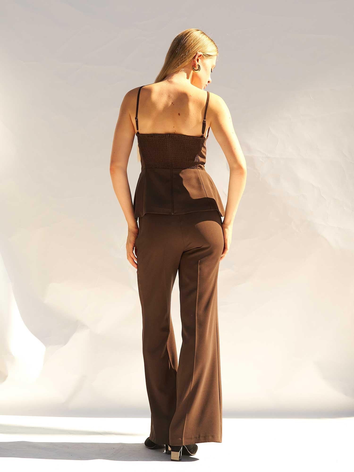 Petal Neckline Bustier Top and Trousers Co-ord Set in Brown - Lefon - by Peralane - photo 10