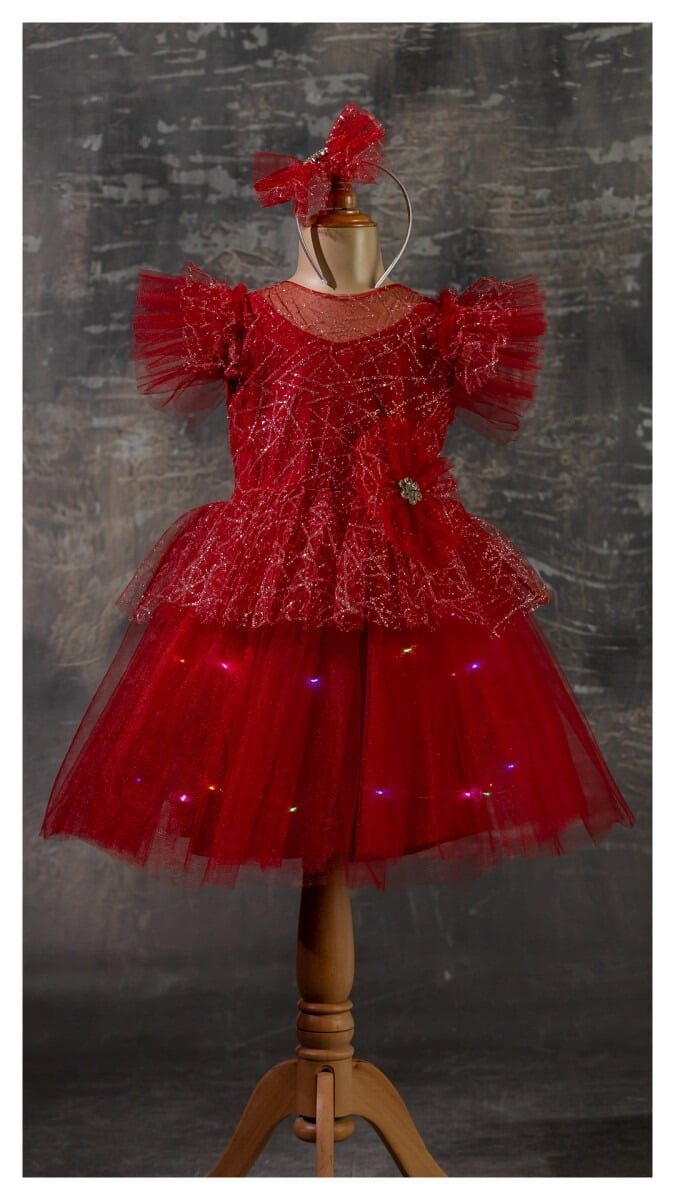 Girl's Illuminated Party Dress with Headband - Ekru - Tivido - by Peralane