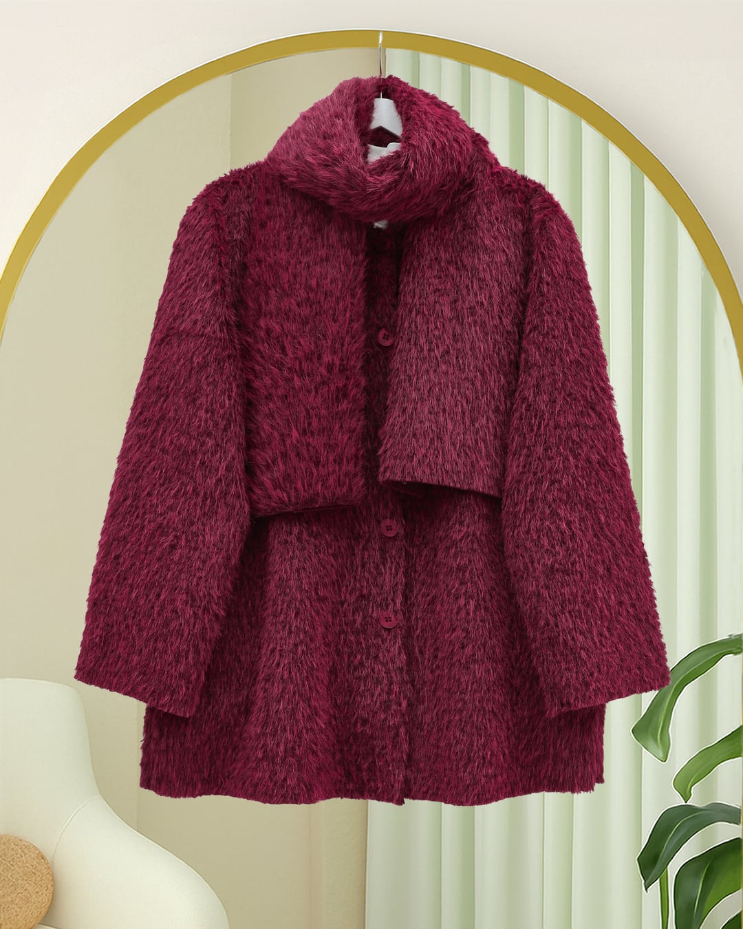 Burgundy Womens Jacket with Matching Scarf - Podyumplus - by Peralane
