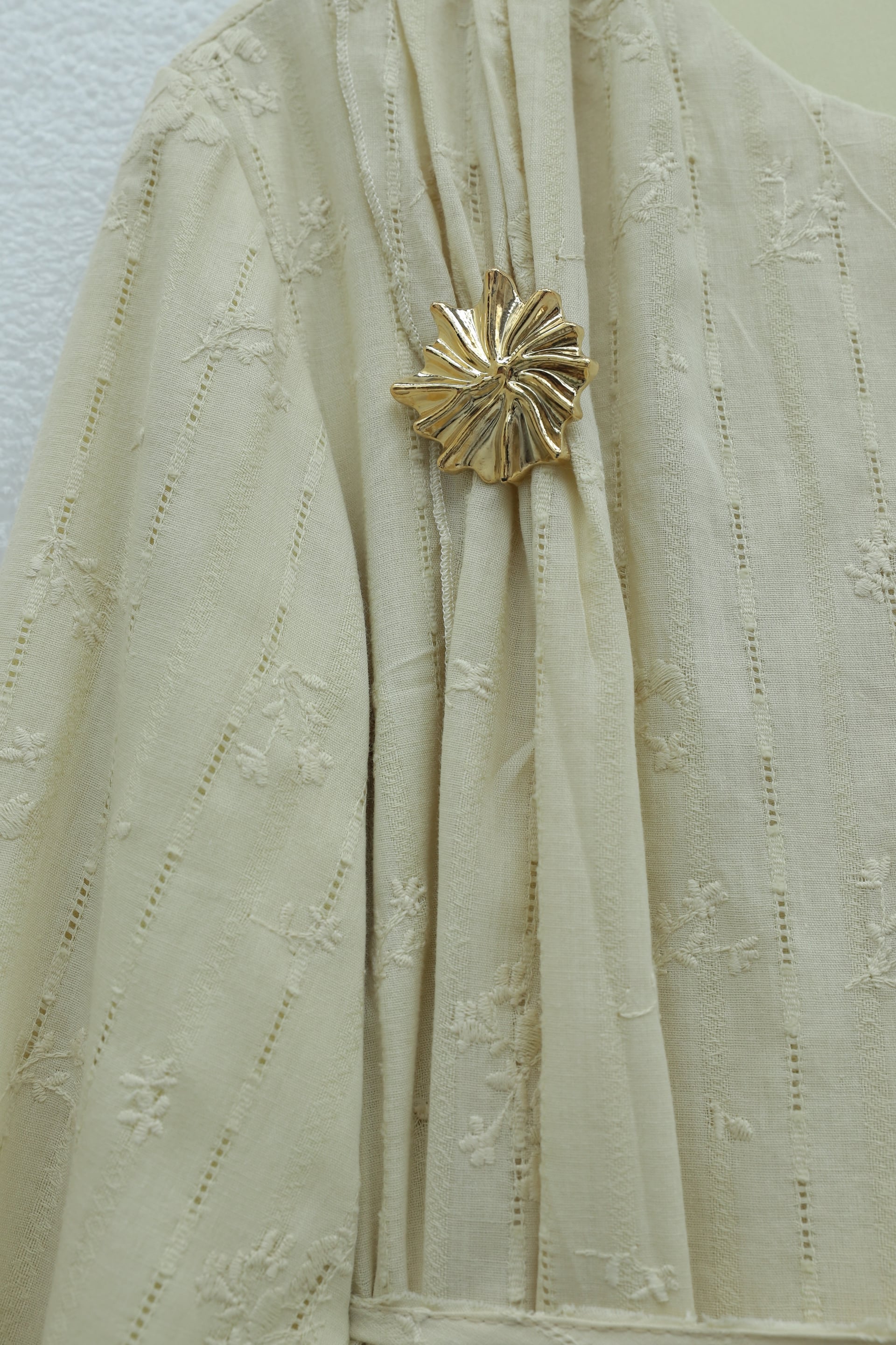 Double Layer Tie Waist Brooch Lined Linen Look Dress - Beige - Podyumplus - by Peralane - photo 6