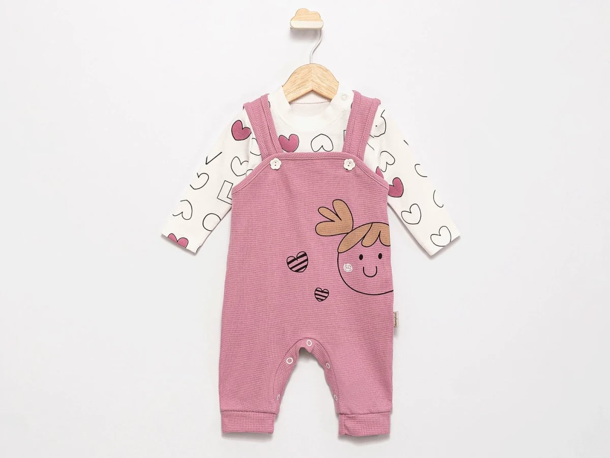 Baby Girl Heart Print Dungaree Set - Feely Kids - by Peralane