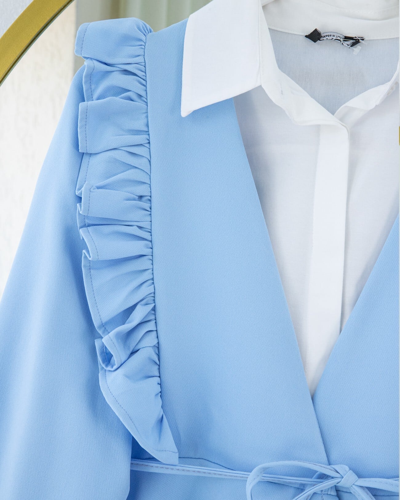 Women's Light Blue Two-Piece Tunic and Pants Set with Ruffled Front and Tie Waist - Podyumplus - by Peralane - photo 3