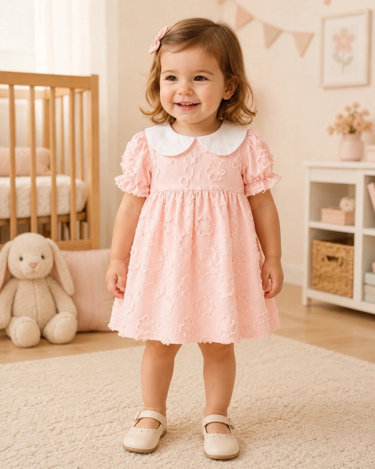 Girls' Dress 1098 - Pale Pink with Peter Pan Collar - Pack of 4 - Has Bereket - by Peralane