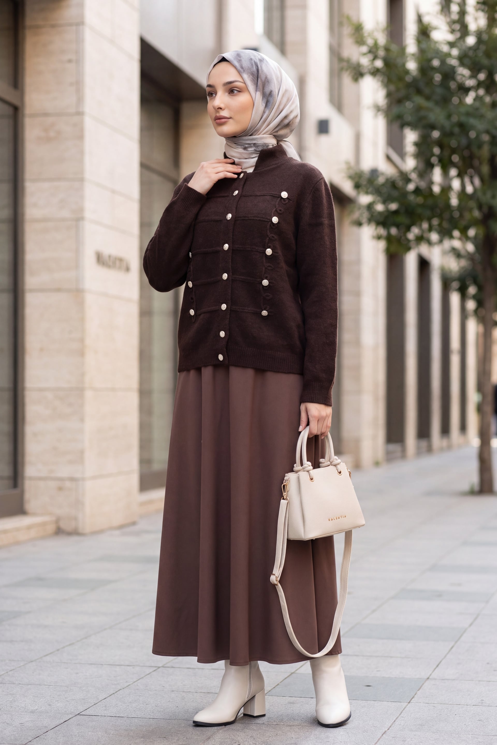 Multi-Button Polo Neck Soft Knit Cardigan - Dark Brown - Podyumplus - by Peralane - photo 4