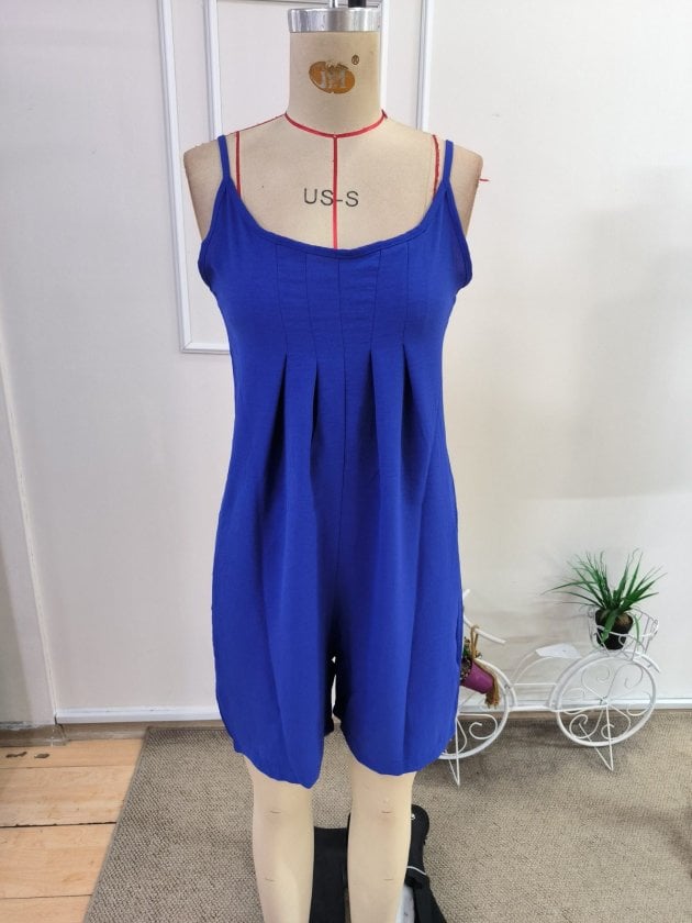 Women's Spaghetti Strap Scoop Neck Pleated Short Romper - Janes - by Peralane - photo 4