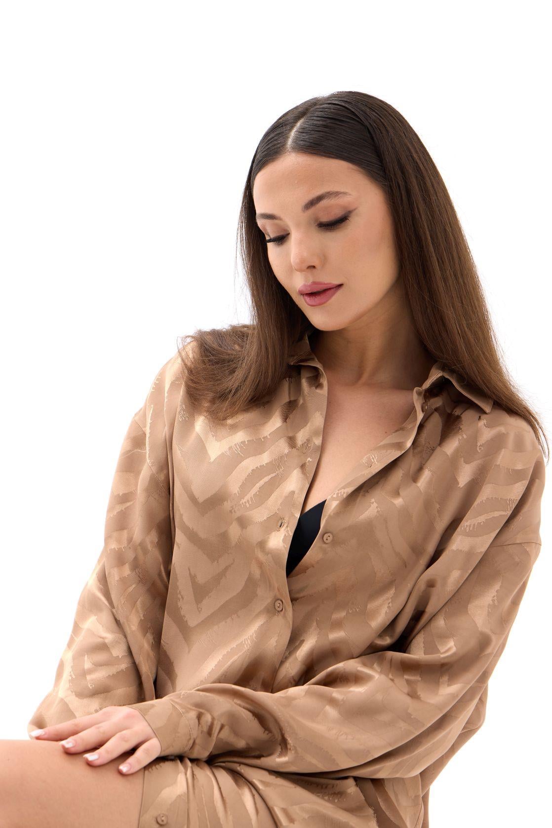 Women's Long Sleeve Midi Shirt Dress with Textured Striped Pattern - Fame - by Peralane - photo 3