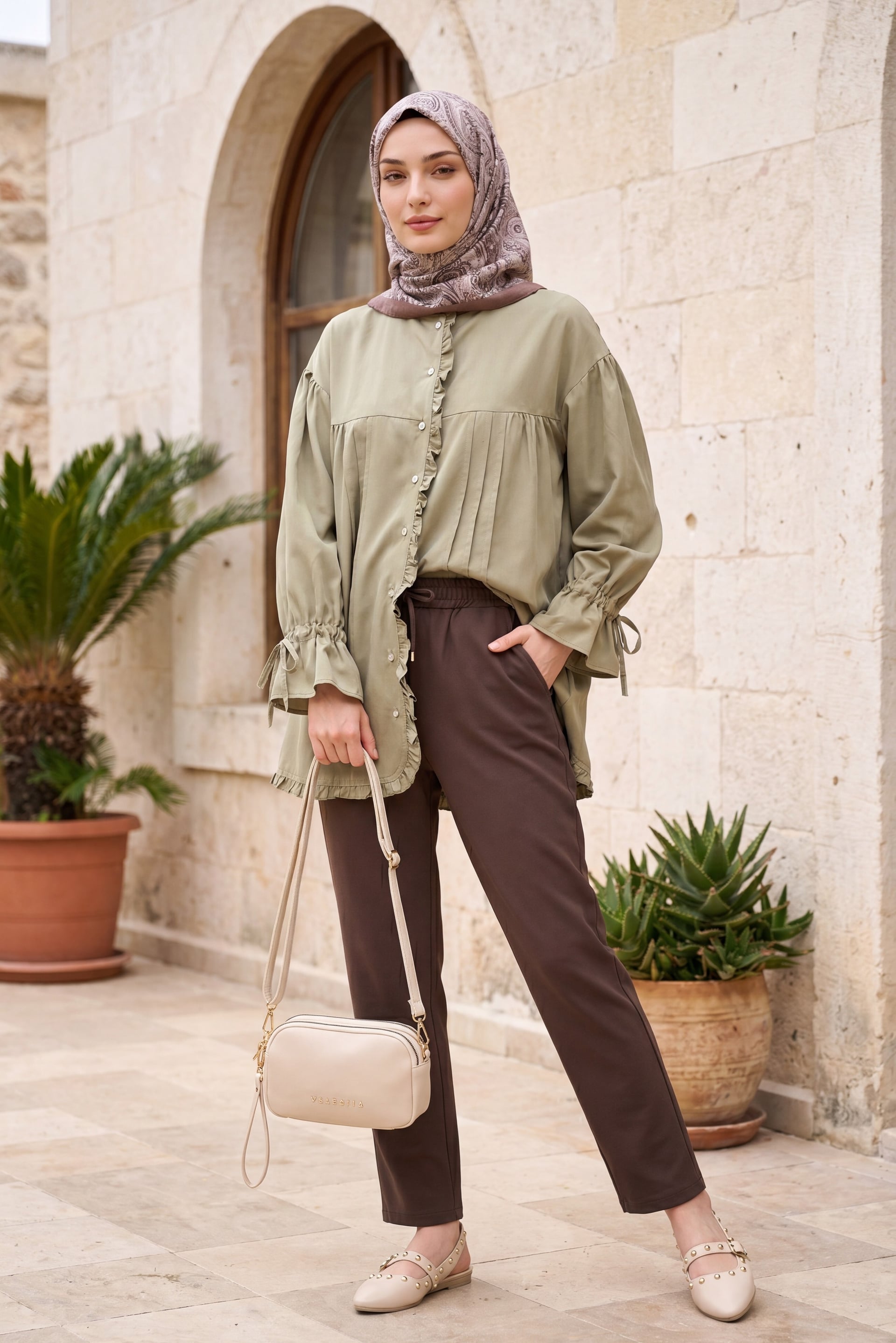 Drawstring Waist Tapered Trousers - Brown - Podyumplus - by Peralane - photo 5