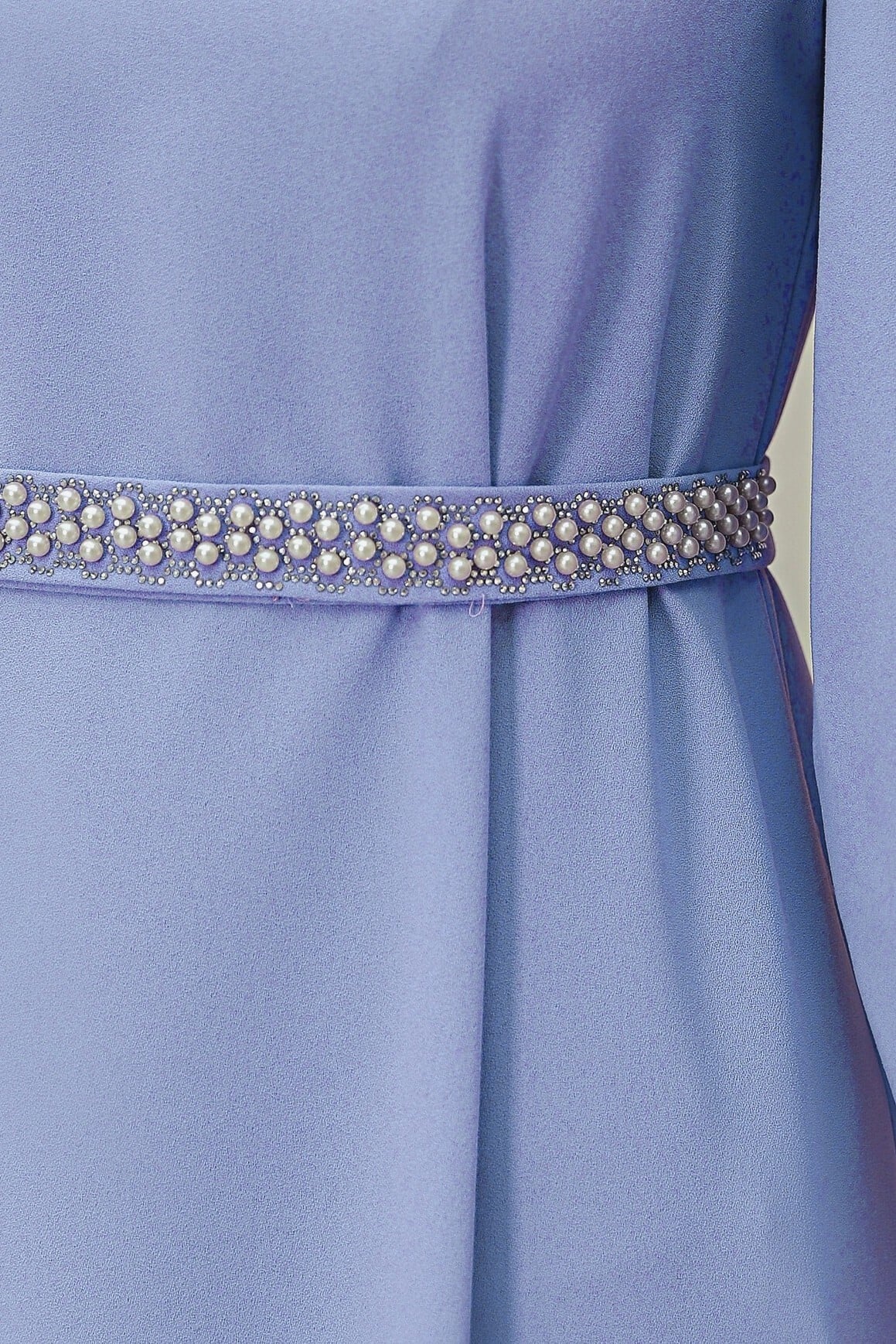 High Neck Puffed Sleeve Belted Dress - Baby Blue - Podyumplus - by Peralane - photo 4