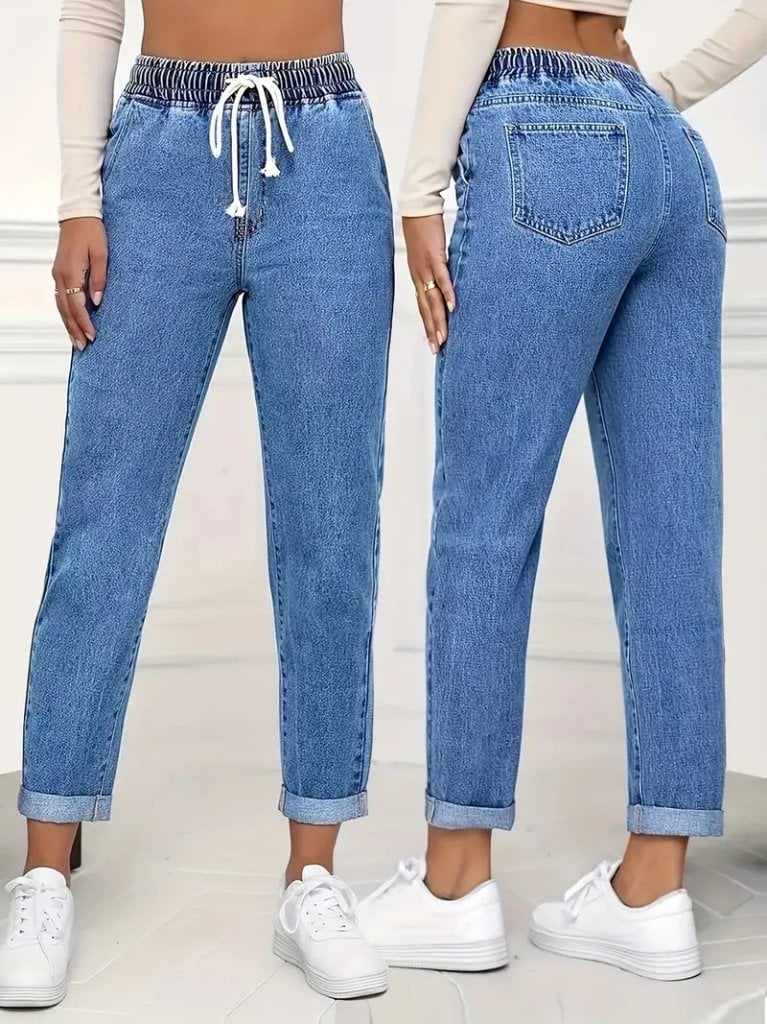 Women's High-Waist Drawstring Denim Trousers - Janes - by Peralane