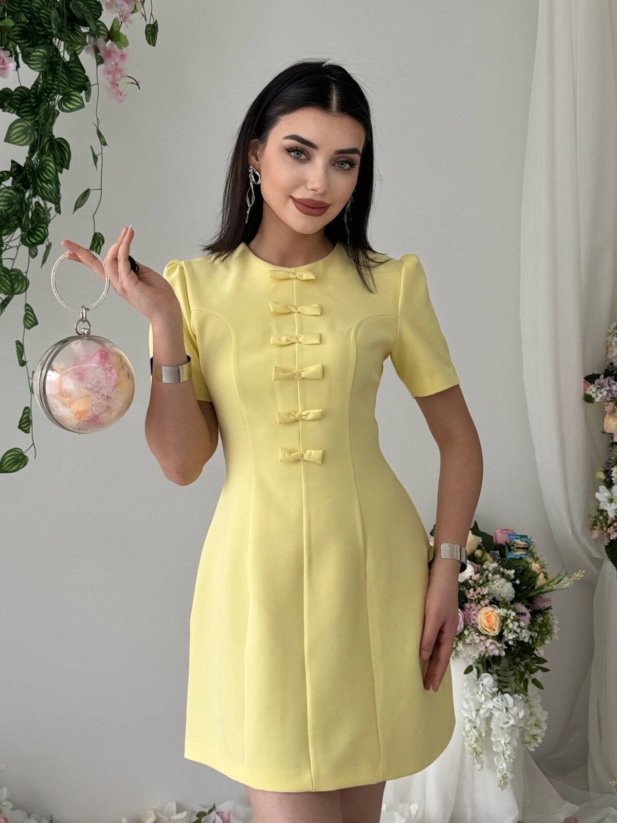Evan Bow Detail Dress in Yellow ETK-00899-sari - Etika - by Peralane