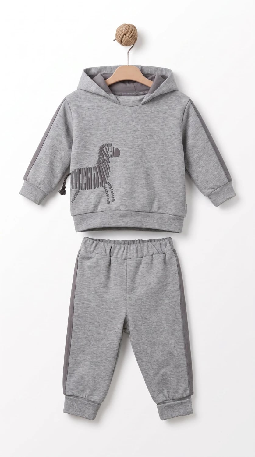 Baby Hooded Sweatshirt and Pants Set in Grey with Zebra Print - Babycosy - by Peralane