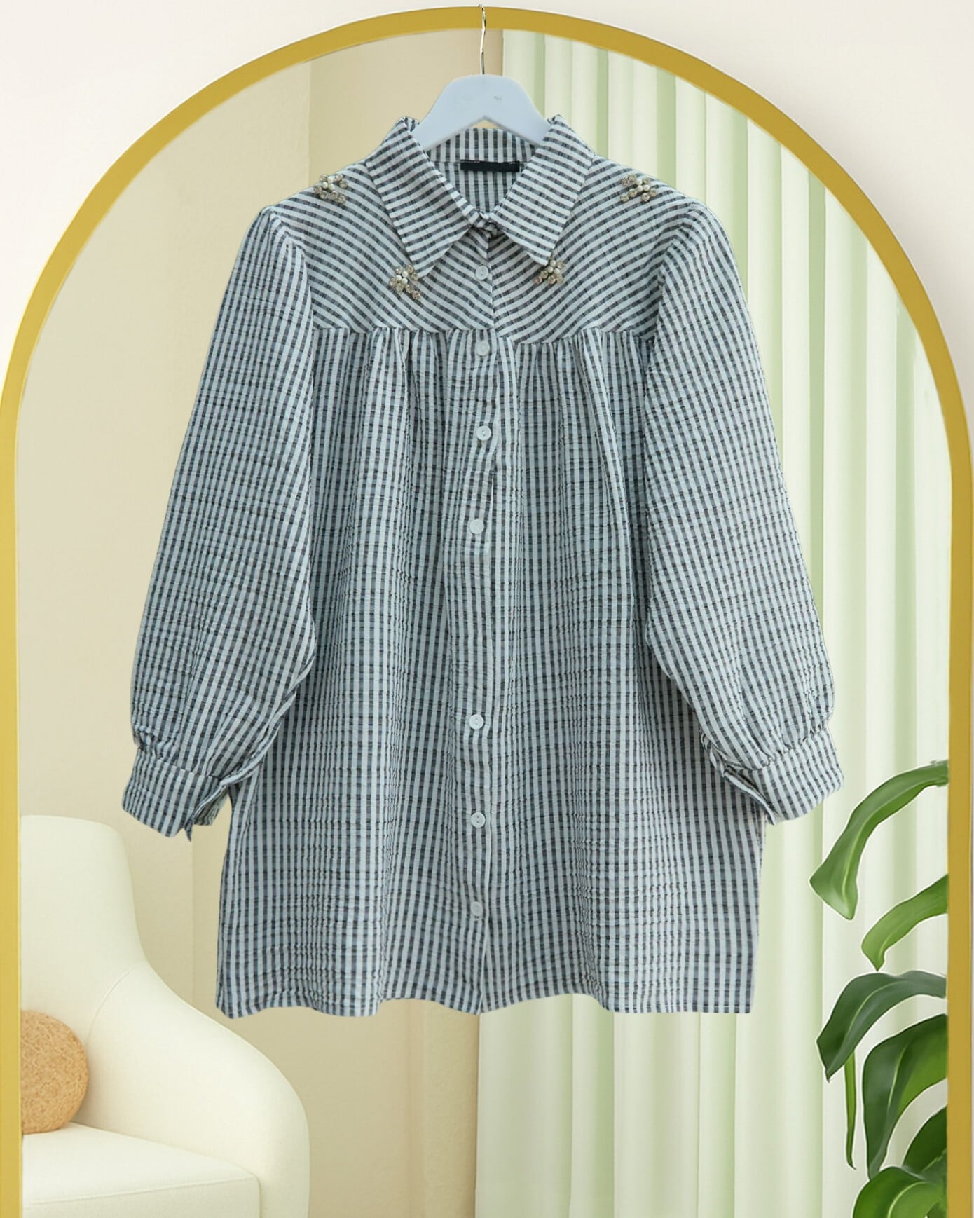 Striped Blouse with Stone and Bead Detailing - Black - Podyumplus - by Peralane - photo 4