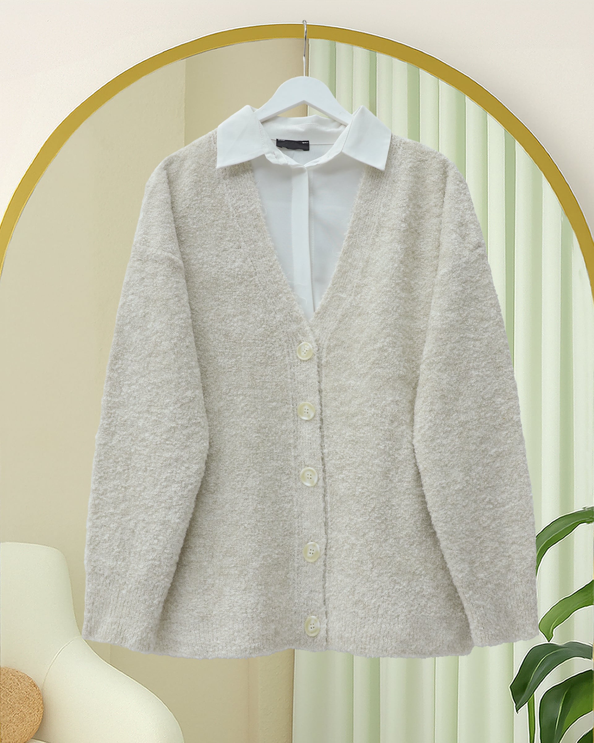 Buttoned Relaxed Knit Cardigan - Stone - Podyumplus - by Peralane - photo 3