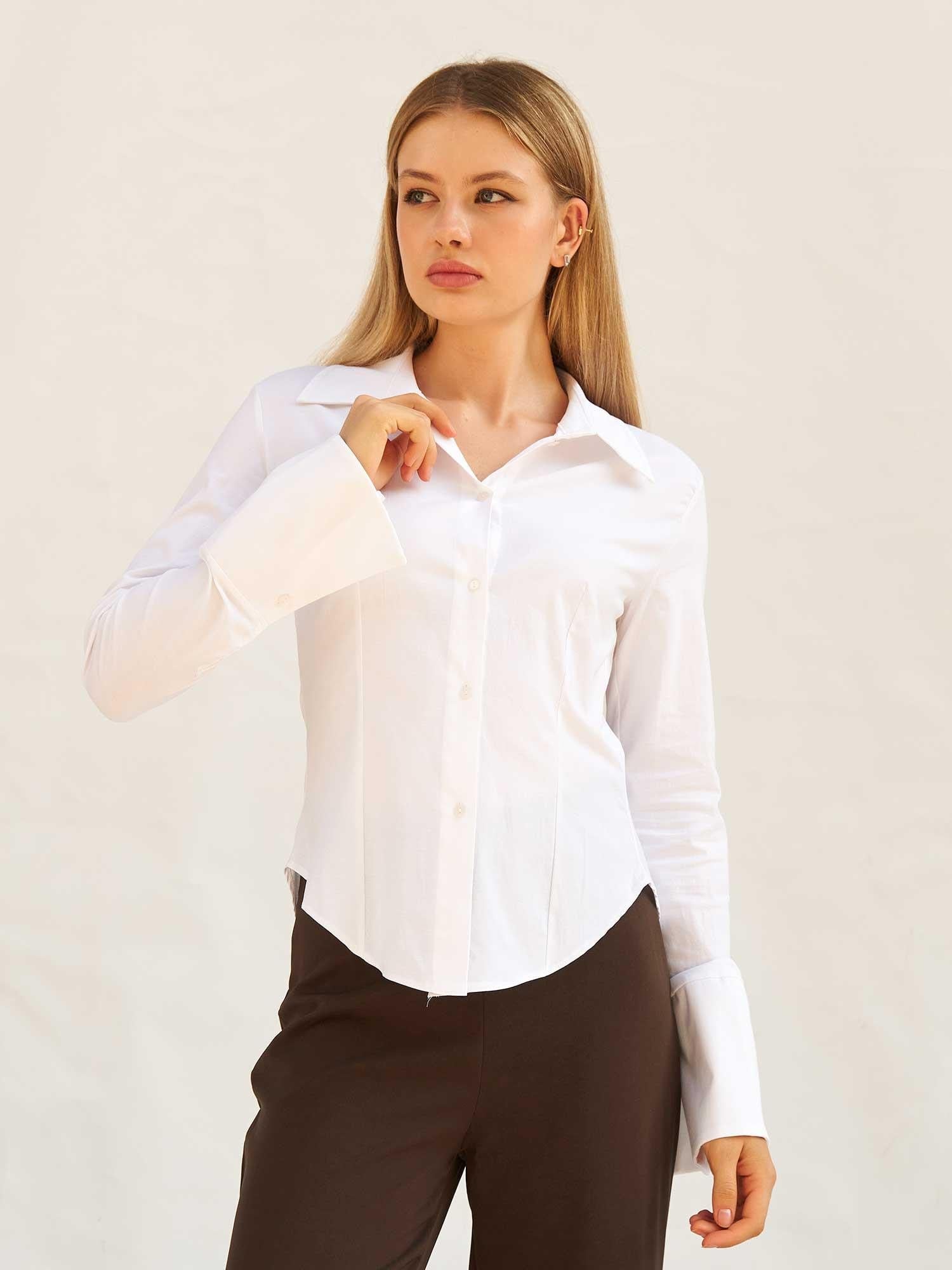 White Poplin Shirt with Wide Cuffs - Lefon - by Peralane - photo 5