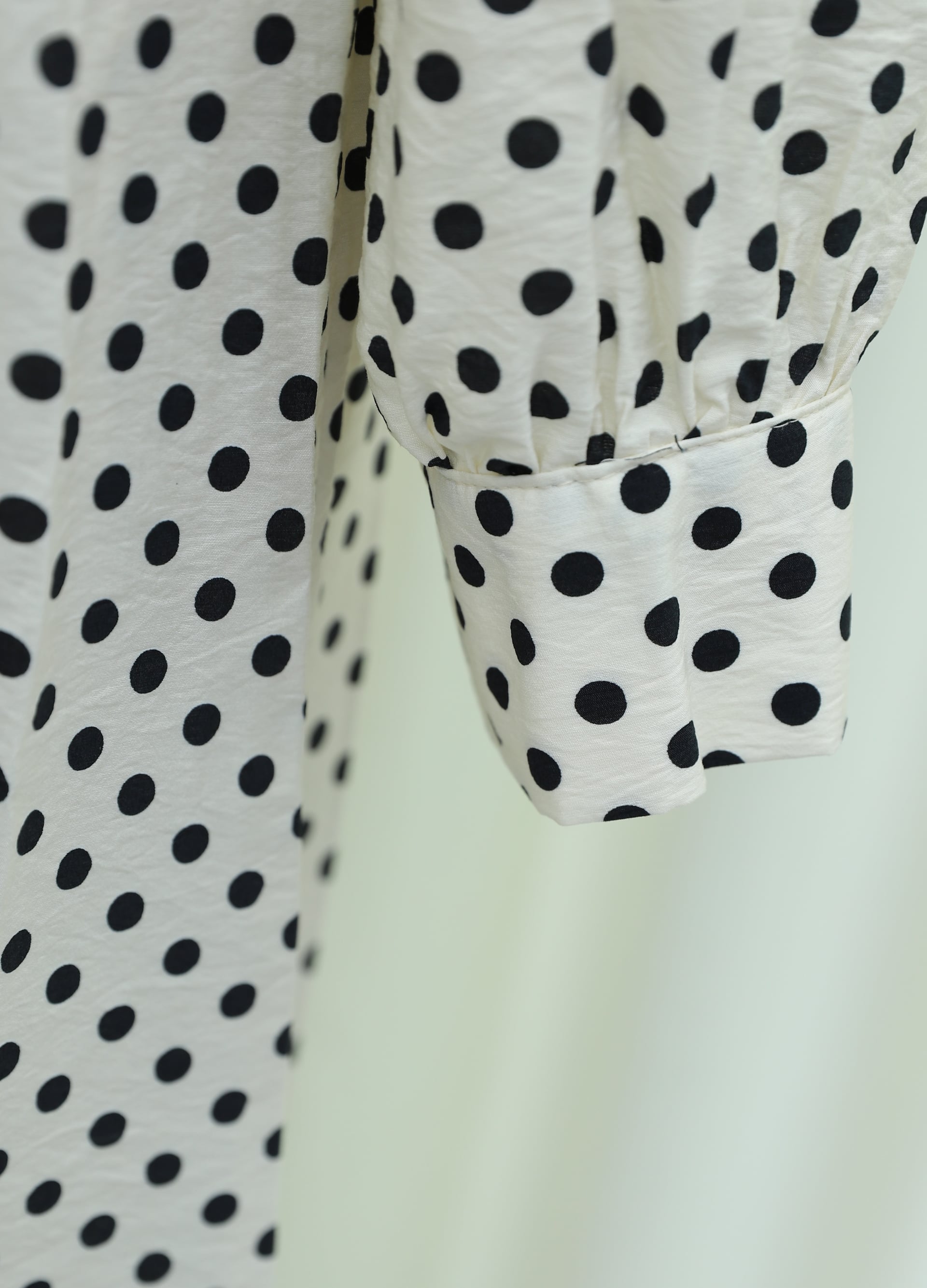 Cream Polka Dot Viscose Dress with Tie Collar and Belted Waist - Podyumplus - by Peralane - photo 7