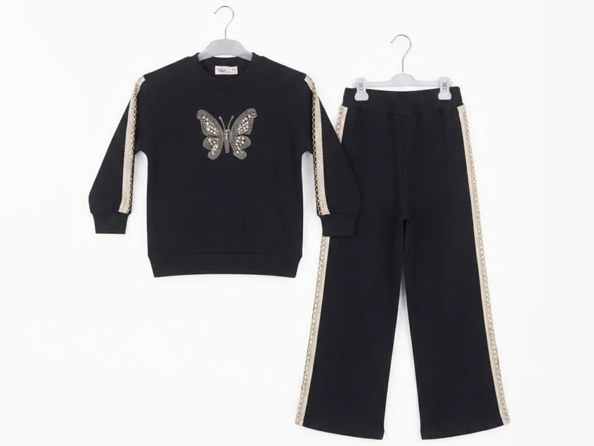Girls' Butterfly Embroidered Sweatshirt and Trousers Set - CMK - by Peralane
