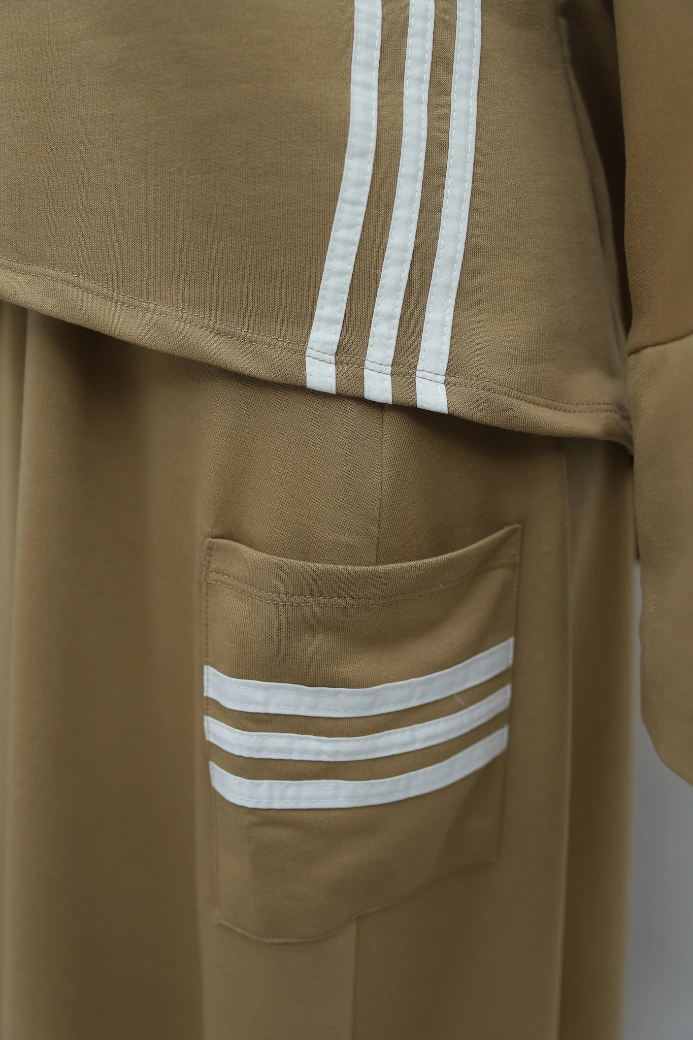 Crew Neck Striped Two-Piece Jersey Set with Elastic Waist Skirt - Camel - Podyumplus - by Peralane - photo 9