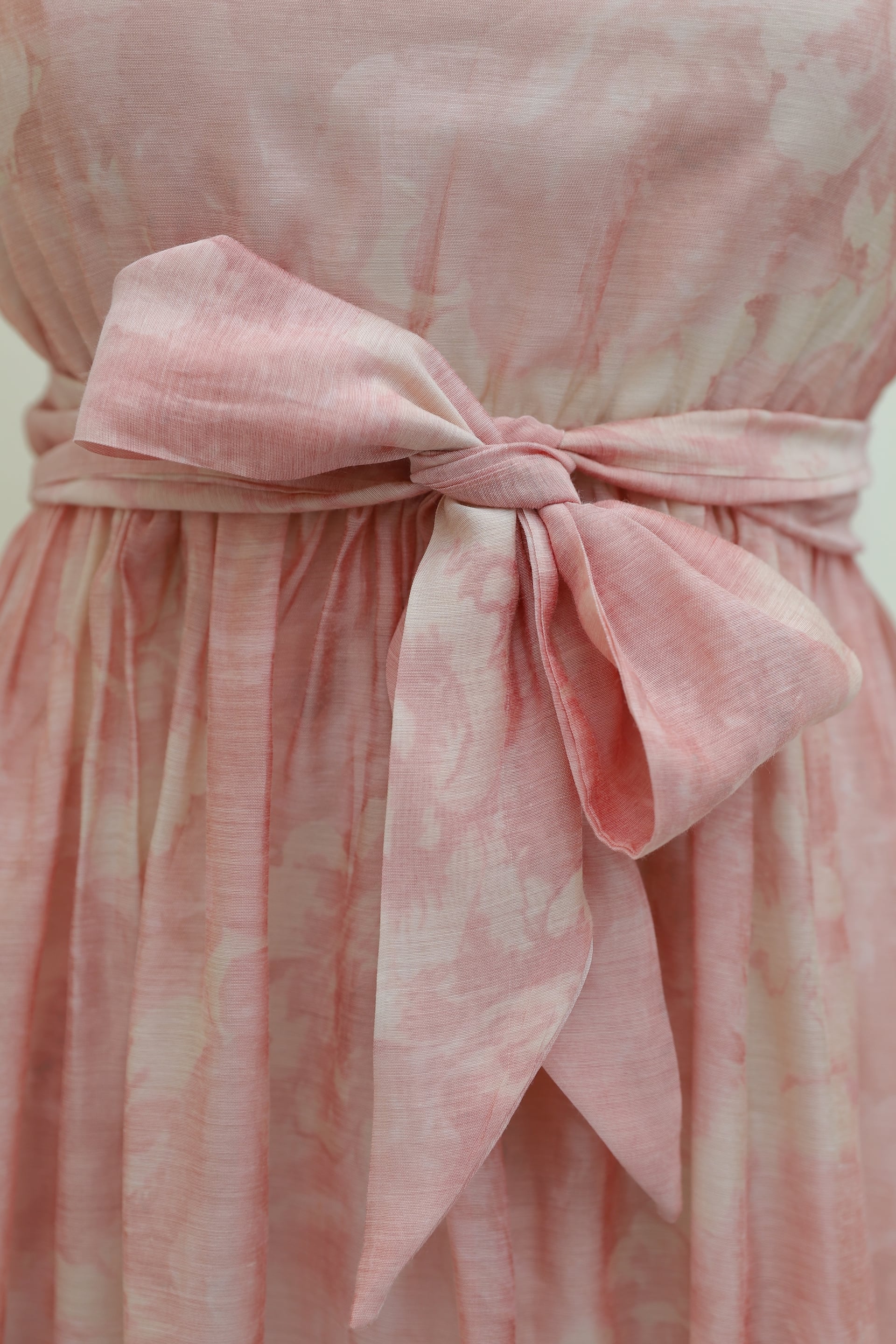 Pink Belted Balloon Sleeve Lined Tulle Voile Maxi Dress - Podyumplus - by Peralane - photo 7