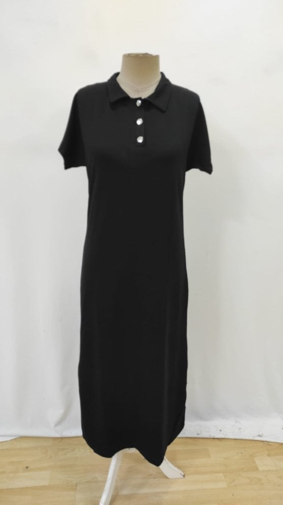 Women's Black Short-Sleeve Polo Midi Dress with Side Slits - Janes - by Peralane - photo 5