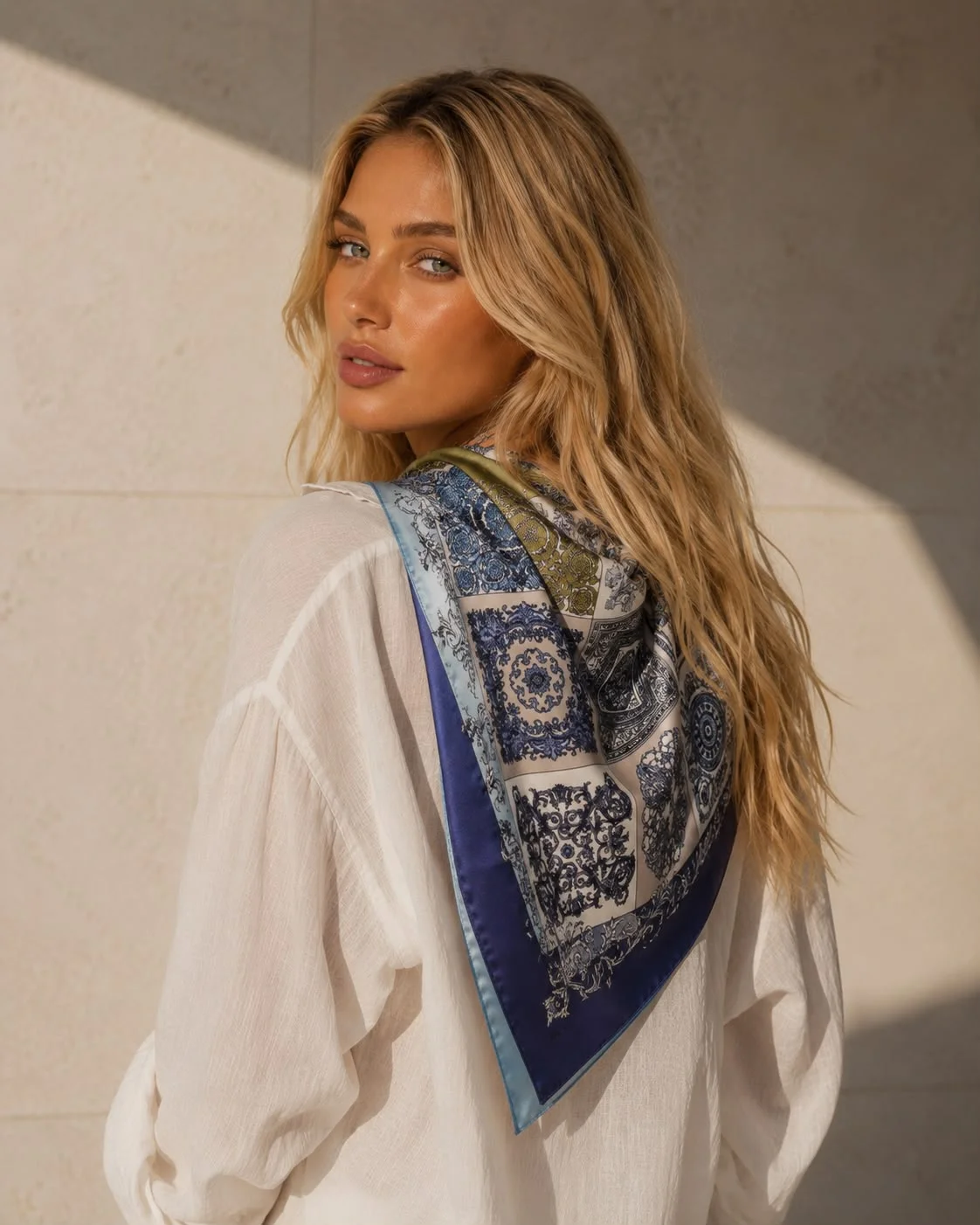 Ethnic Pattern Navy Bandana Scarf 70x70 cm - Nesvay - by Peralane