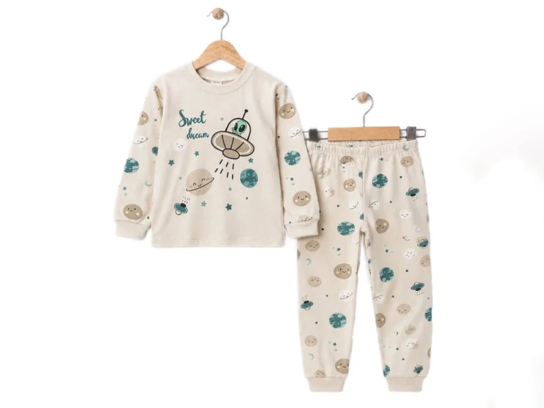 Space Print Baby Boy Pyjama Set - Cream - Supermini - by Peralane